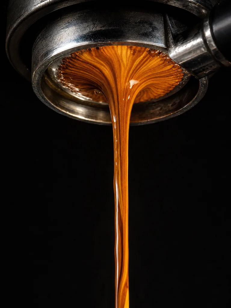 Espresso τη στιγμή που ρέει στο φλιτζάνι, στον πάγκο του Coffice